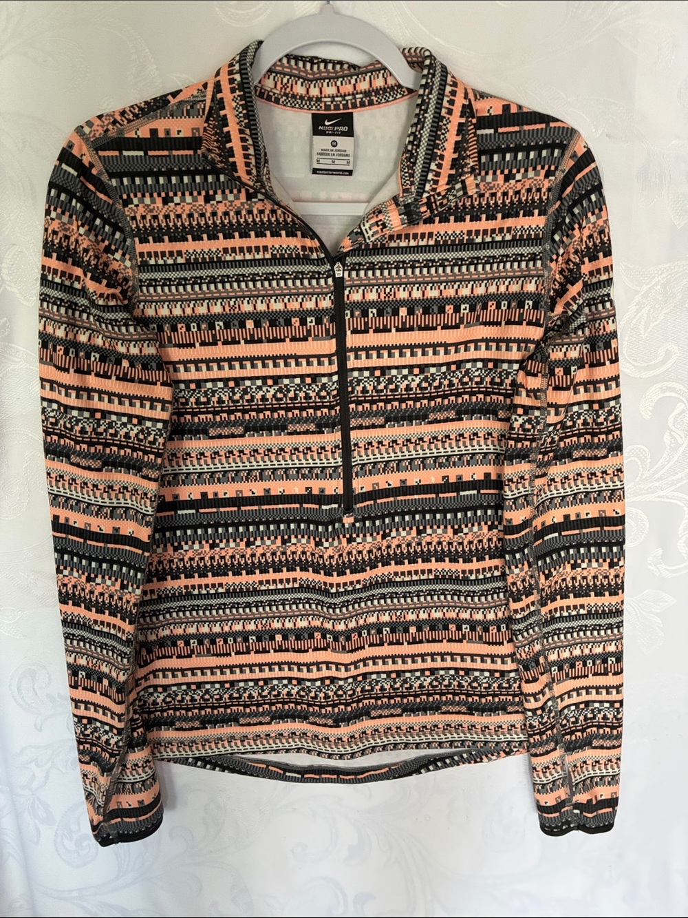 Nike Peach and Black Quarter-Zip Patterned Pullover